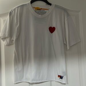 Aviator Nation White T-Shirt with Red Heart